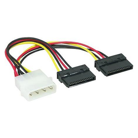 Good Connections Y-Stromkabel 1x 4pin Stecker an 2x 15pin, Länge: ca. 15cm, (15 cm, SATA) (5021-2AT)
