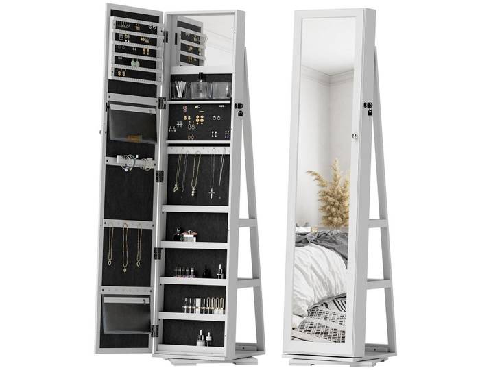 ComfortXL Standspiegel De-18882 drehbar, abschließbar Weiß, 38x160x38 cm, Spiegel, Standspiegel