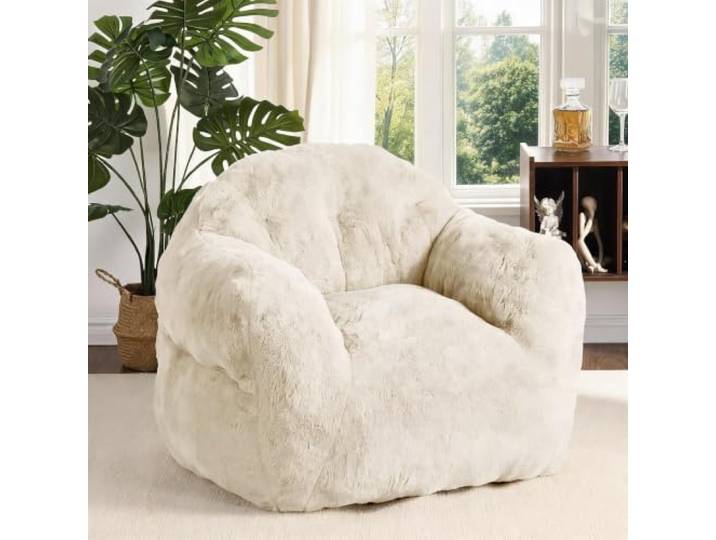 Sitzsack für Erwachsene & Kinder mit Plüsch-Kunstfell, 130x105x85 cm Petalenförmiger Sitzsack mit Armlehnen & waschbarem Bezug Großer Bean Bag Lounge Sessel für Wohnzimmer Schlafzimmer