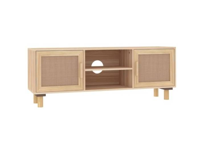 LKJephalotrope TV-Schrank Lowboard Rattan Braun 105x30x40 cm Stilvolles Fernsehtisch Bord mit Echtrattan Türen und Kiefernholzbeinen für Wohnzimmer und Schlafzimmer.