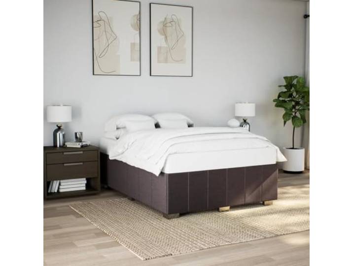 RJPLMFV Bettgestell, 160 x 200 cm, Polyestergewebe, Dunkelbraun Ohne Matratze, Lattenrost inklusive, robuste Füße, stabil und langlebig, für Schlafzimmer