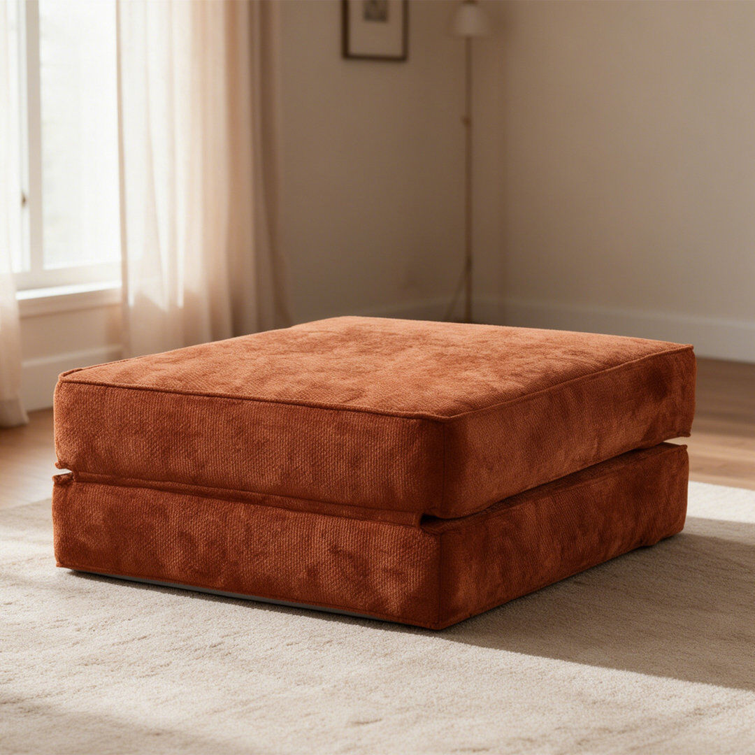17 Stories 80cm Wide Velvet Rectangle Standard Ottoman Orange 39cm H X 80cm W X 100cm D