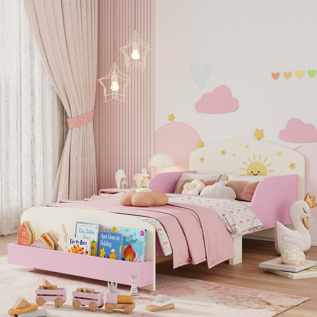 Zoomie Kids AIYAPLAY Toddler Bed, Sun-Themed Kids Bed Frame with Storage, Pink Pink