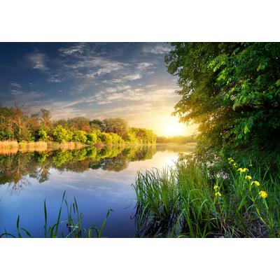 Fototapete PAPERMOON "River at the Sunset", bunt, B:5m L:2,8m, Vlies, Tapeten