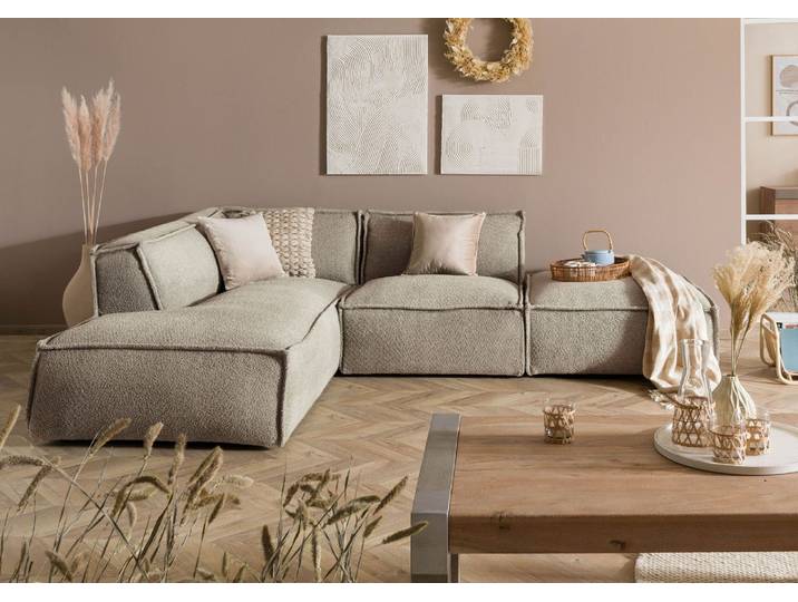 Canapé d'angle avec tabouret en polyester gris taupe RAVENNA