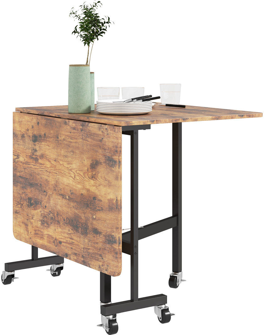 17 Stories HOMCOM Mobile Drop Leaf Table, Folding Kitchen Table with 6 Wheels Rustic Brown