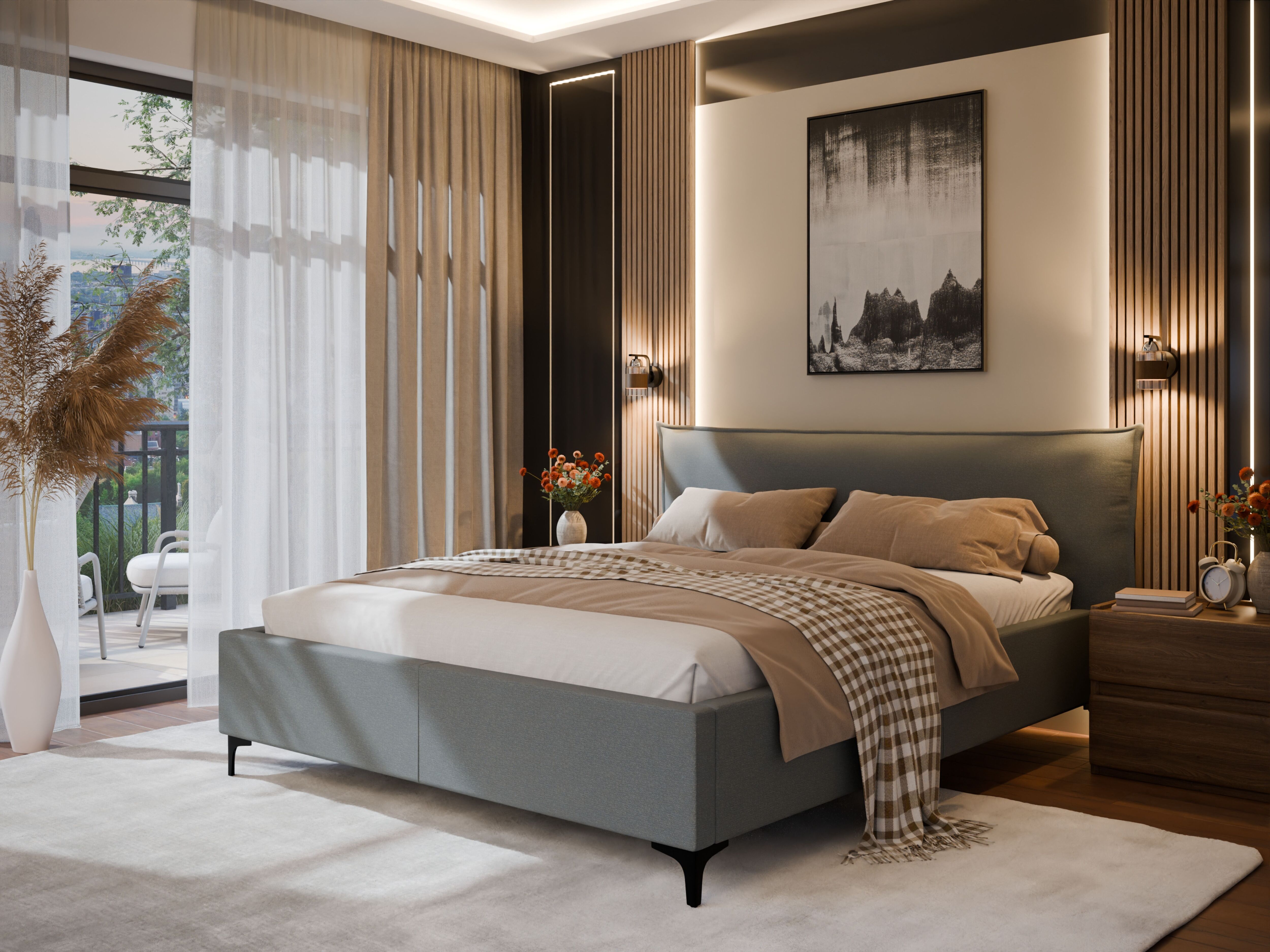 Polsterbett FORTE "Helsingborg", grau, B:177cm L:222cm, Der Bezugsstoff VIBE ist die perfekte Wahl für Liebhaber von Schlichtheit, modernem Design und Funktionalität. Seine gleichmässige, matte Chenille-Struktur kommt auf grossen Möbelflächen wie Sofas, E