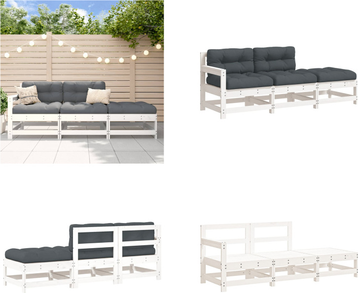 vidaXL 3 tlg. Garten Lounge Set mit Kissen Weiß Massivholz - Garten Lounge Set - Garten Lounge Sets - Lounge Set - Outdoor Lounge Set