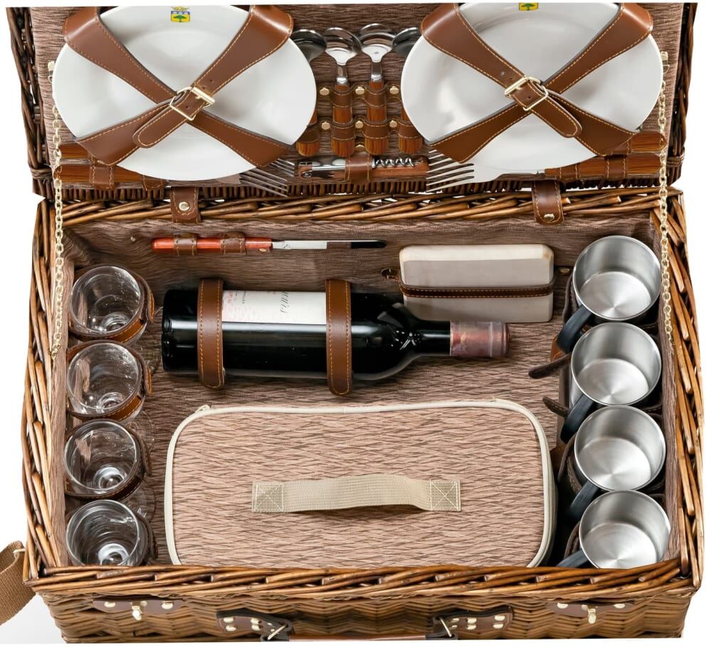 Les jardins de la comtesse Panier pique-nique palais royal 4 personnes avec thermos et tasses Marron 56x26x36cm