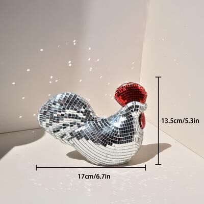 Multisell Products Hub Disco Ball Rooster Chicken Mirror Ornament, Party Decoration, Birthday Gift Sculpture silver
