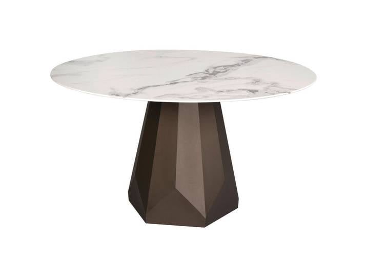 Belluti Esstisch, Weiß, Bronze, Metall, Keramik, rund, Säule, 135x76x135 cm, Esszimmer, Tische, Esstische, Esstische rund