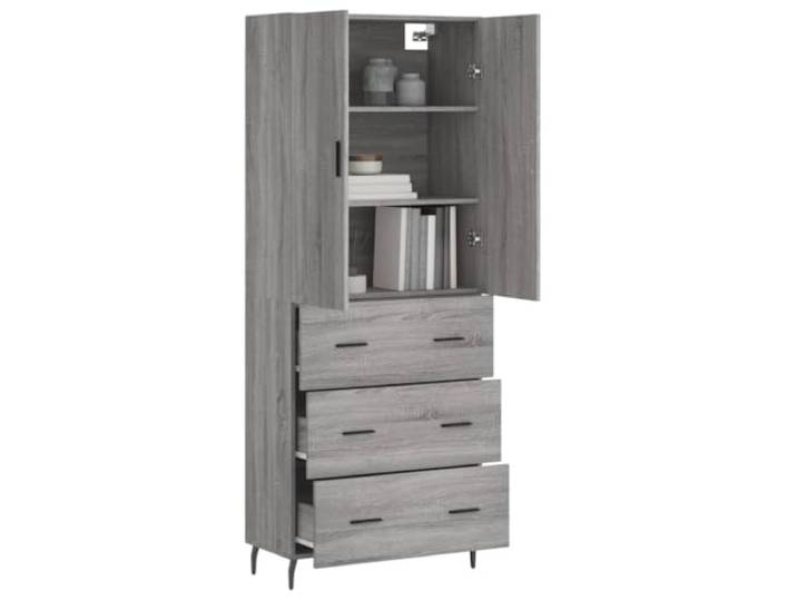KTHLBRH Sideboard Grau Sonoma 69,5 x 34 x 180 cm Holz mehrschichtig Metallfüße, großer Stauraum, Türen zum Verstecken von Gegenständen, Montage erforderlich