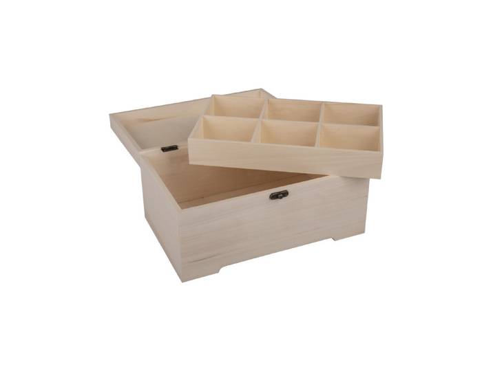 Holz Schatulle m. Einsatz, FSC 100%, 28x18x13,5cm, 2-tlg., 6 Fächer