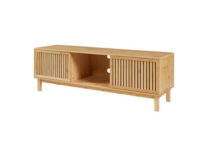 Meuble TV - HELLOSHOP26 - 150x42x50 cm - Bambou naturel - 3 compartiments - Design moderne