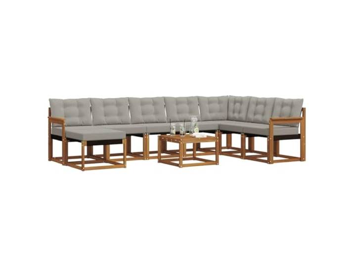 KTHLBRH Modulares Sofa-Set für den Außenbereich, 9-teilig, Akazie Textilene, schmutzabweisend, flexible Konfiguration, 8 Plätze, Natur und Hellgrau