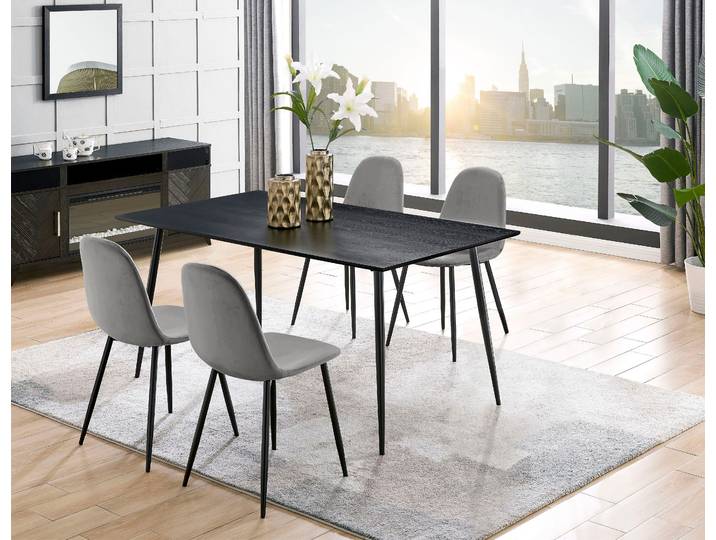 Essgruppe OTTO HOME Eadwine, Tisch plus 4 Stühle, Sitzgruppe , grau (hellgrau), Schwarzer Esstisch, Sitzmöbel-Sets, Essgruppe
