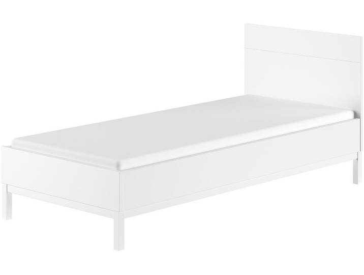 Einzelbett VIPACK in gradlinigem Design, glattem Kopfteil und pflegeleichter Oberfläche , weiß (weiß, weiß, weiß), B:97,5cm H:90cm L:205cm, Betten, Einzelbett, 90x200, komfortable Liegehöhe, vielseitig, weiß lackiert