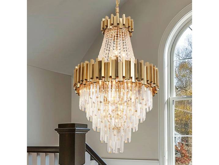 K9 cristal or Chrome E14 LED haut plafond Lustre éclairage Lustre Suspension Luminaire Lampen pour salon escalier