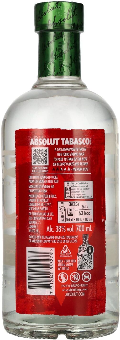 Absolut Vodka Absolut TABASCO Flavored Vodka 38% Vol. 0,7l