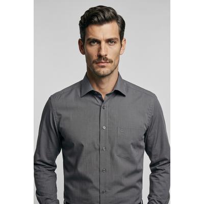 Businesshemd OLYMP "Luxor modern fit", Herren, Gr. 38, N-Gr, grau (mittelgrau), Web, Obermaterial: 100% Baumwolle, modern fit hüftbedeckend, 2-Knopf-Manschette, Hemden, Modern fit, New-Kentkragen, schlichtes Design