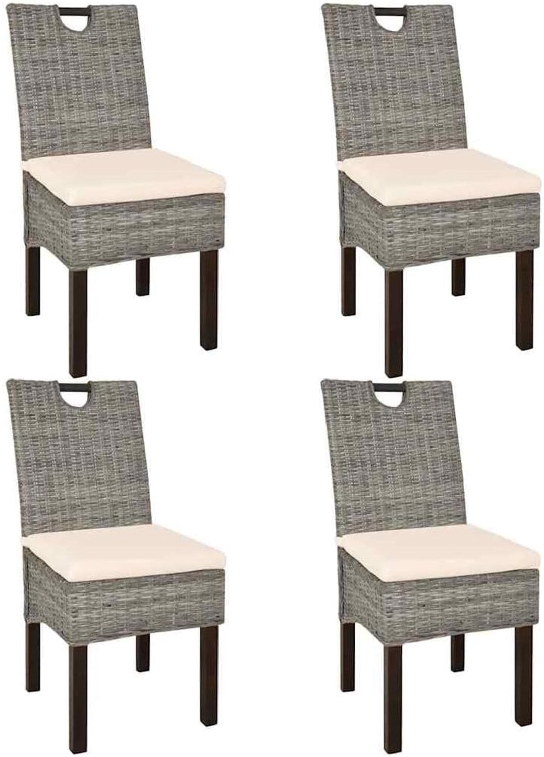 Handgemaakte eetkamerstoelen van kubu-rotan met mangohouten frame inclusief 4 afneembare en wasbare zitkussens