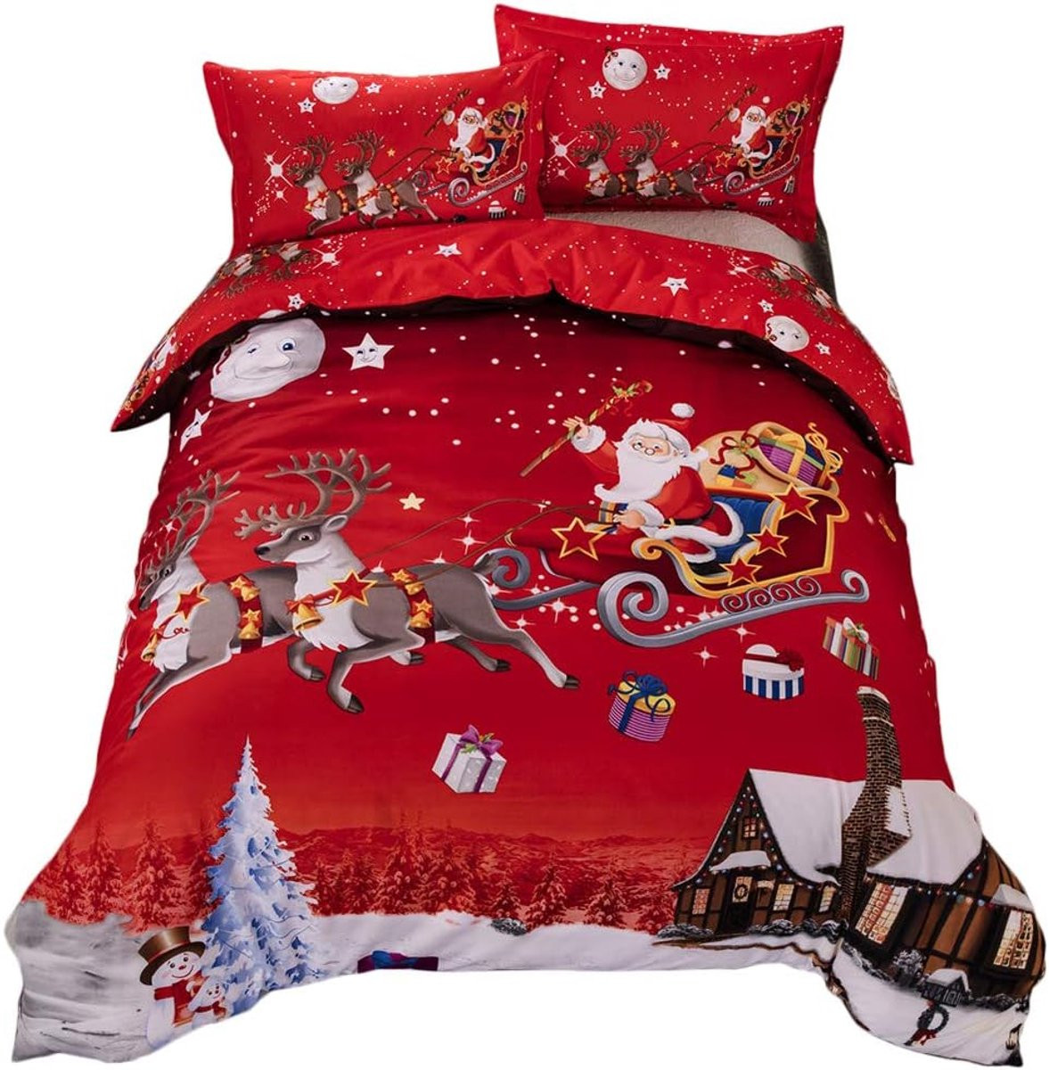 Famanu Kerst dekbedovertrekset met kerstman en rendier, 200 x 200 cm