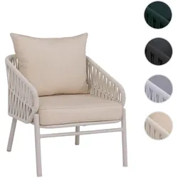 Aluminium-Gartenstuhl HWC-P90, Loungestuhl Sessel Outdoor, Seilgeflecht Rope Stoff/Textil (180g/m2) ~ creme