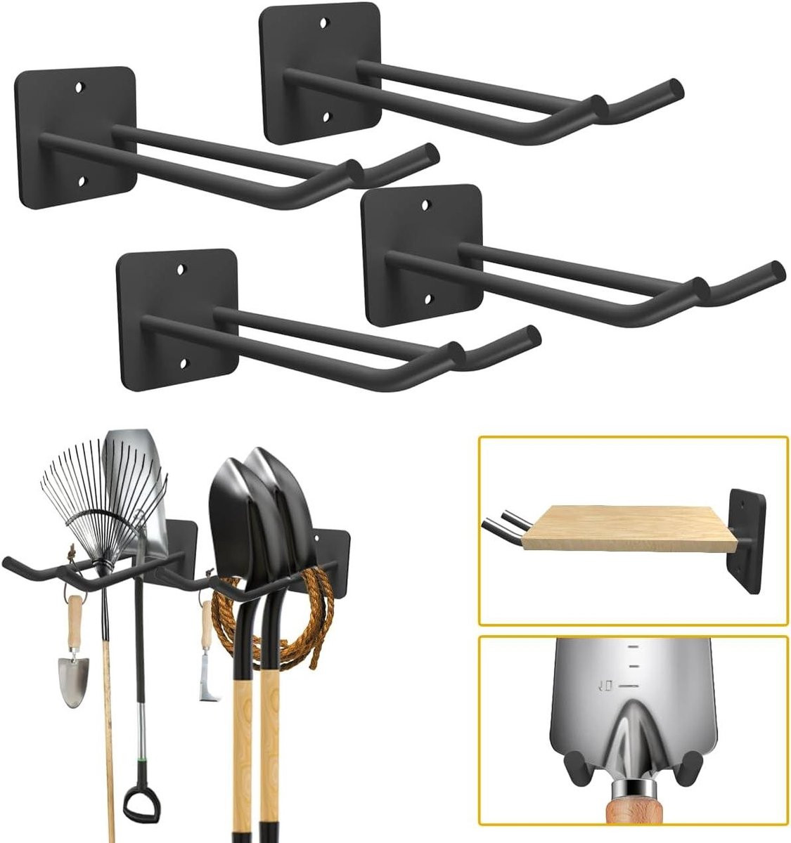 Garage Opslag Wandhaken Organizer - Heavy Duty Staal - 9 Inch - Zwart