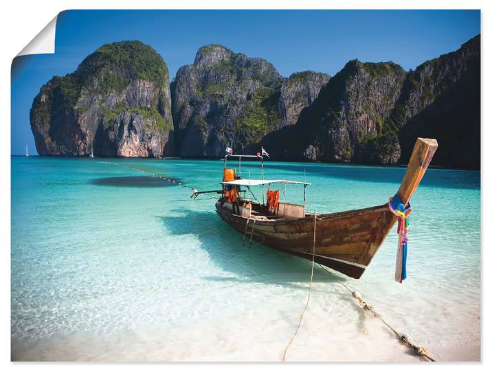 Poster ARTLAND Maya Bay, Koh Phi Phi Leh, Thailand , blau (farbe bild(er): blau), B:60cm H:45cm, Bilder, Poster, ohne Rahmen