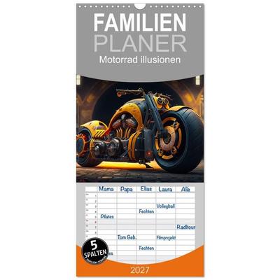 Familienplaner 2027 - Motorrad illusionen mit 5 Spalten (Wandkalender, 21 x 45 cm) CALVENDO