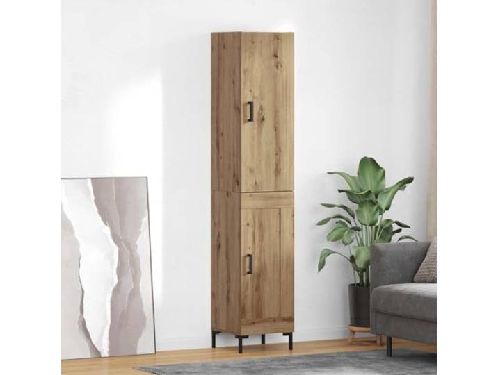Jkghdrt Highboard Artisan-Eiche 34,5 x 34 x 180 cm Holzwerkstoff mit Türen Moderner Highboard, Artisan-Eiche Dekor, stabile Eisenbeine, Drahtgriffe, vielseitig einsetzbar
