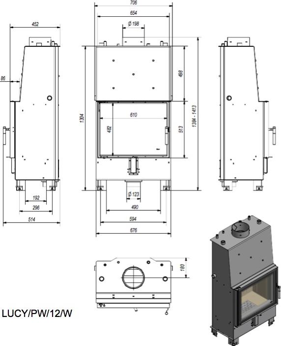 Wasserführender Kamineinsatz KRATKI LUCY 12 kW Ø 200 mit Türfeder