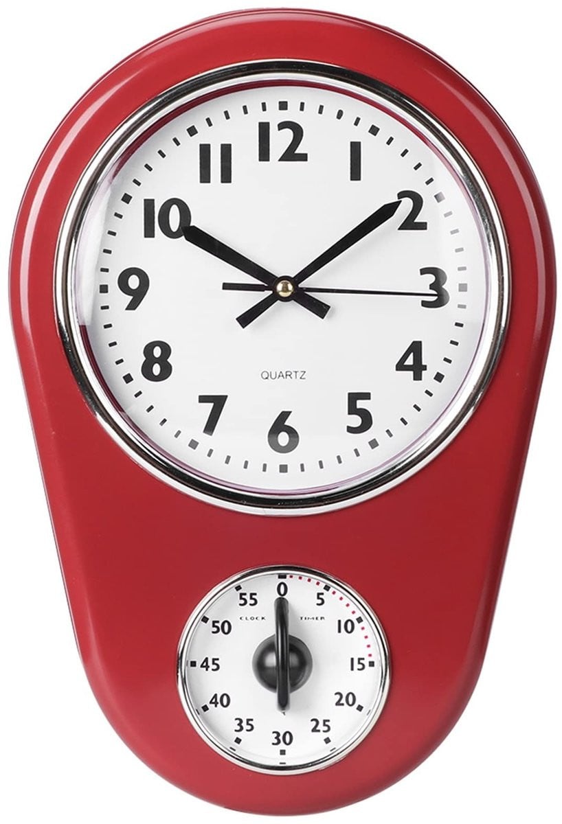 Dailygoody Grote Digitale Wandklok - Vintage Stille Wandklok - Rood