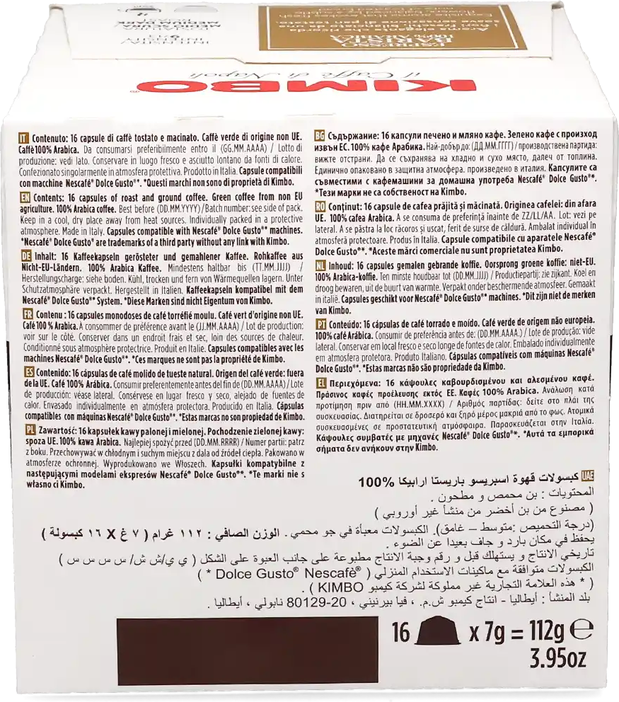 Kimbo   Espresso Barista 100% Arabica - 16 Capsules de café pour Dolce Gusto - Espresso - Compatible Dolce Gusto