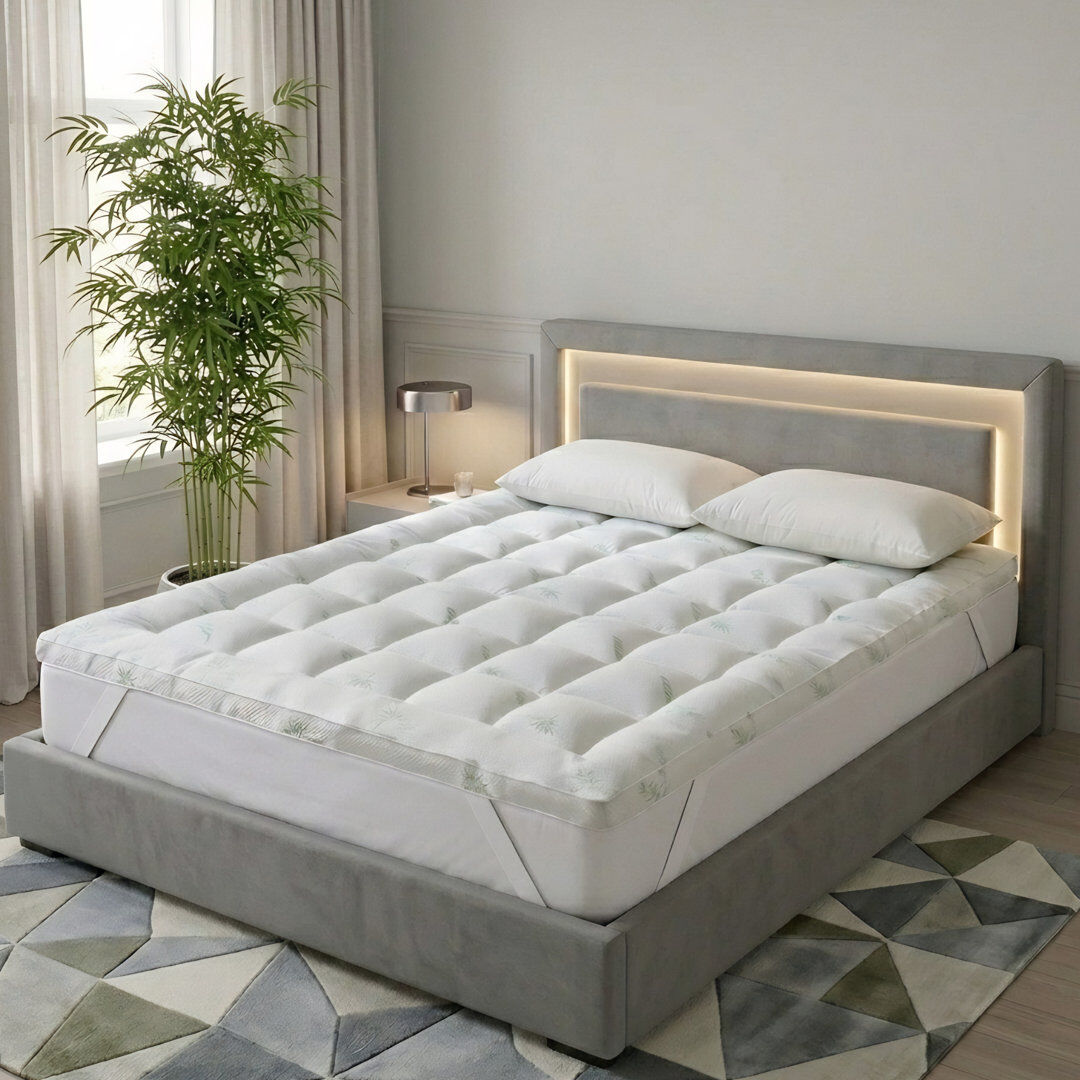 White Noise Bamboo 1000GSM 10cm Mattress Topper White;Green Super King (6')