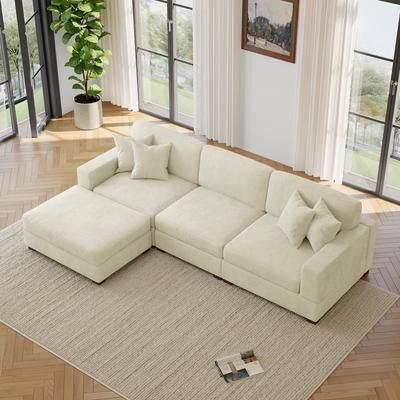 Lumibee Modern Oversized Chenille Modular Sectional Sofa with Ottoman