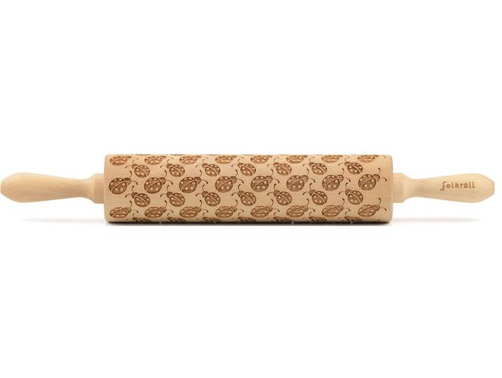 Teigroller FOLKROLL 3D-Motiv-Teigrolle , braun, L:43cm, Massivholz, Teigroller, Teigroller, Marienkäfer