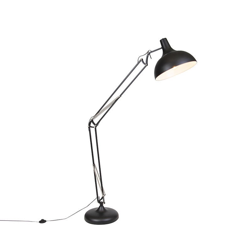 Qazqa Industriële vloerlamp zwart verstelbaar van metaal