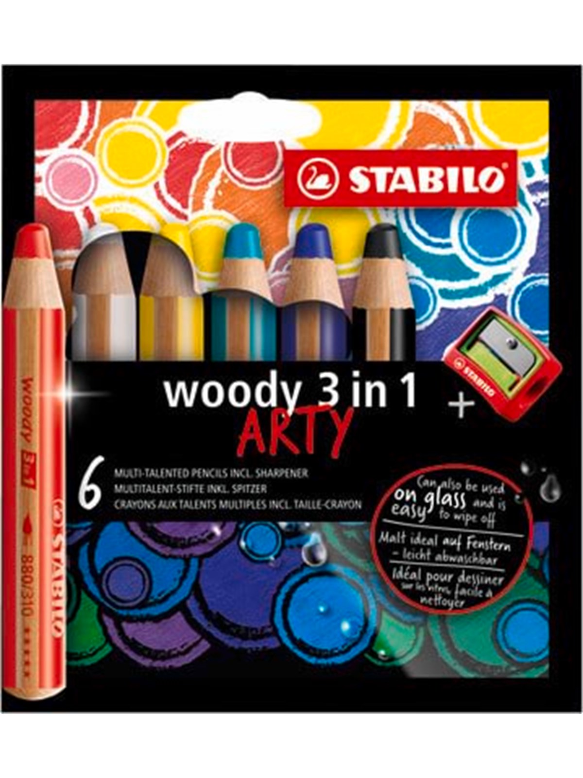 STABILO woody Arty 3 in 1 cardboard wallet of 6 pens incl. a sharpener