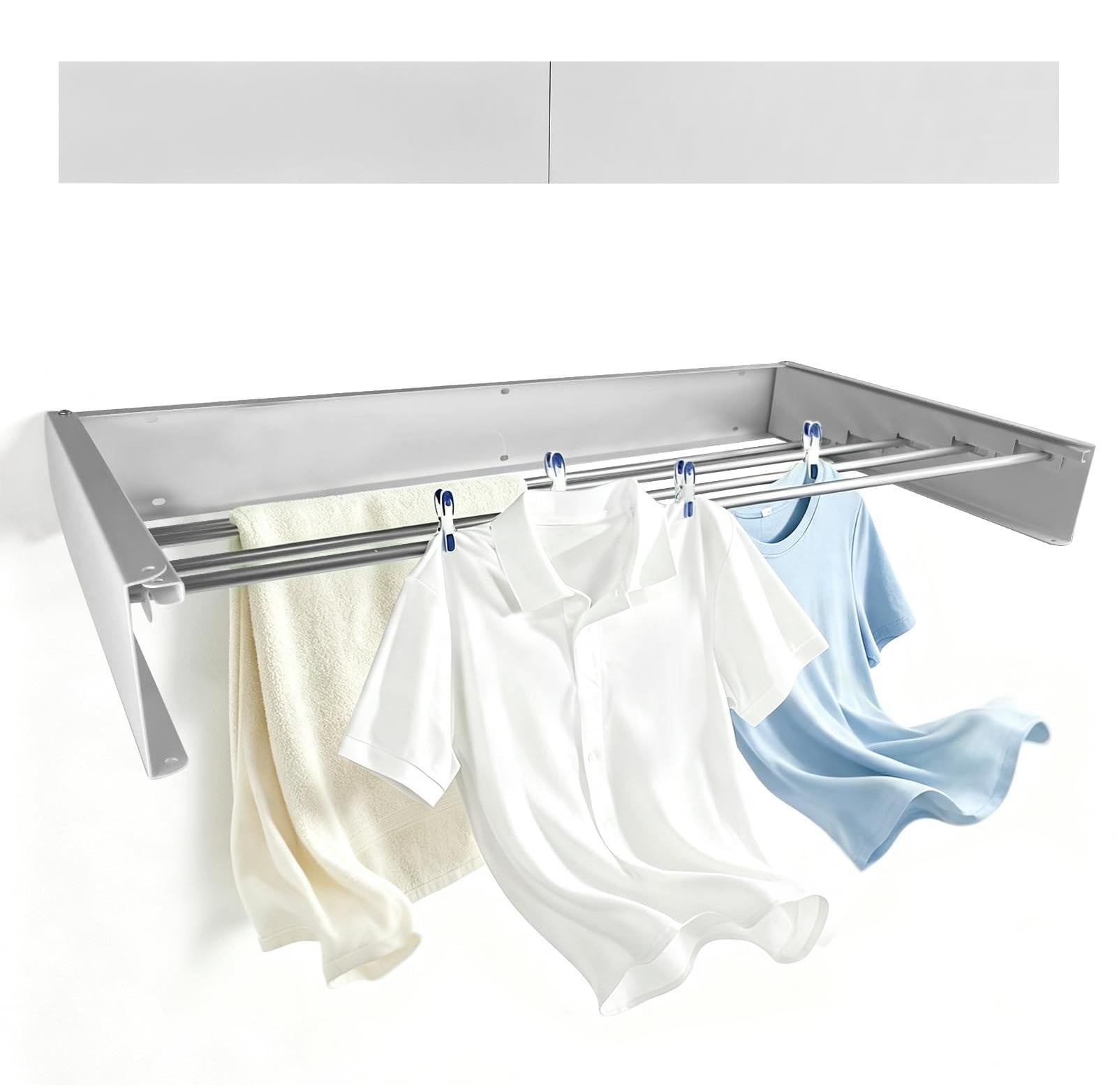 Dripio Inklapbaar Wasmachine-droogrek met 5 stangen, Wit, B/D/H: 80 x 40 x 10 cm
