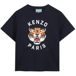 Kenzo Kids Unisex für Kinder. K62051 T-Shirt Tiger marineblau (6Y= 114cm), Lässig, Baumwolle, Kurzarm, Kinderbekleidung