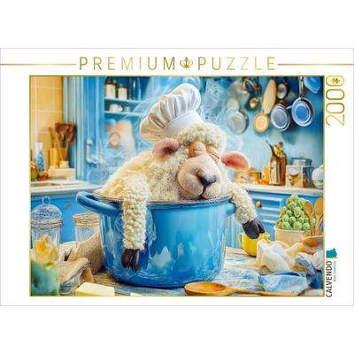 CALVENDO Puzzle Schaf mit Kochmütze schläft im Kochtopf | 2000 Teile Lege-Größe 90x67cm Foto-Puzzle für glückliche Stunden