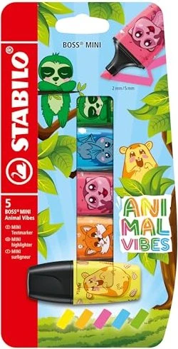 STABILO BOSS MINI Animal Vibes, Neonfarben - 5er-Set