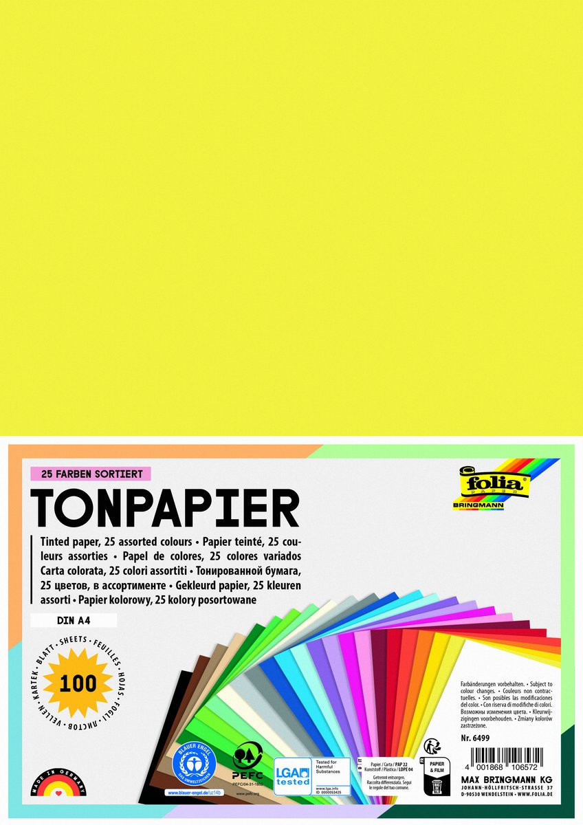 Knutselpapier folia A4 100 vel 25 kleuren