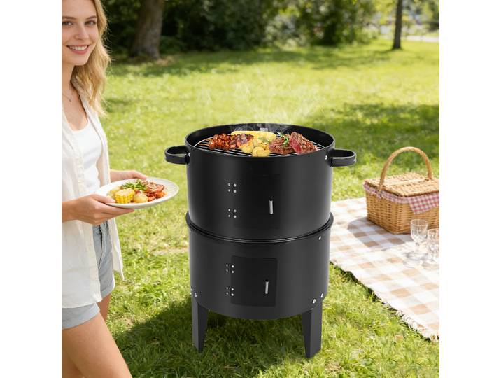Barbecue, fumoir et four 3 en 1, barbecue au charbon de bois multifonctionnel portable pour la cuisine en plein air, le fumage, le braisage, les pique-niques et le camping