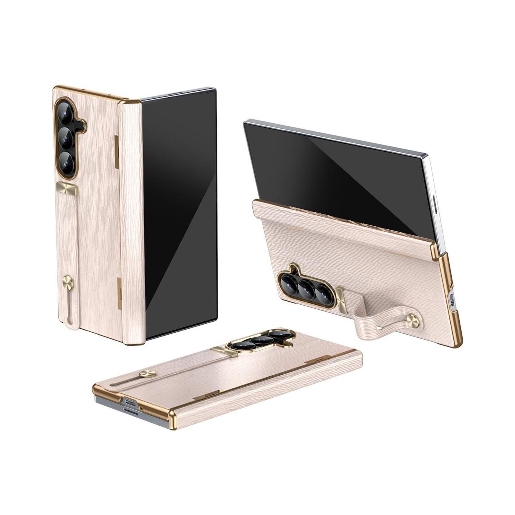 Für Samsung Galaxy Z Fold7 5G Design Leder Schutz Hülle mit Handriemen Pink