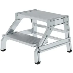 PROREGAL Montagetritt | 2 Stufen | Aluminium geriffelt | Rutschfeste Kunststoffschuhe