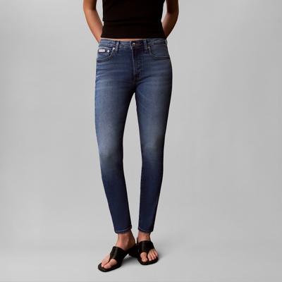 Skinny-fit-Jeans CALVIN KLEIN "MID RISE SKINNY INDIGO STATION", Damen, Gr. 26, Länge 30, blau (indigo station), Denim/Jeans, Obermaterial: 80% Baumwolle, 12% Polyester, 6% Elastomultiester, 2% Elasthan, unifarben, skinny fit lang, Jeans, Skinny fit...