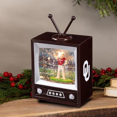 Evergreen Univ of Oklahoma 8 in. Vintage TV Light Up Water Lantern Snow Globe