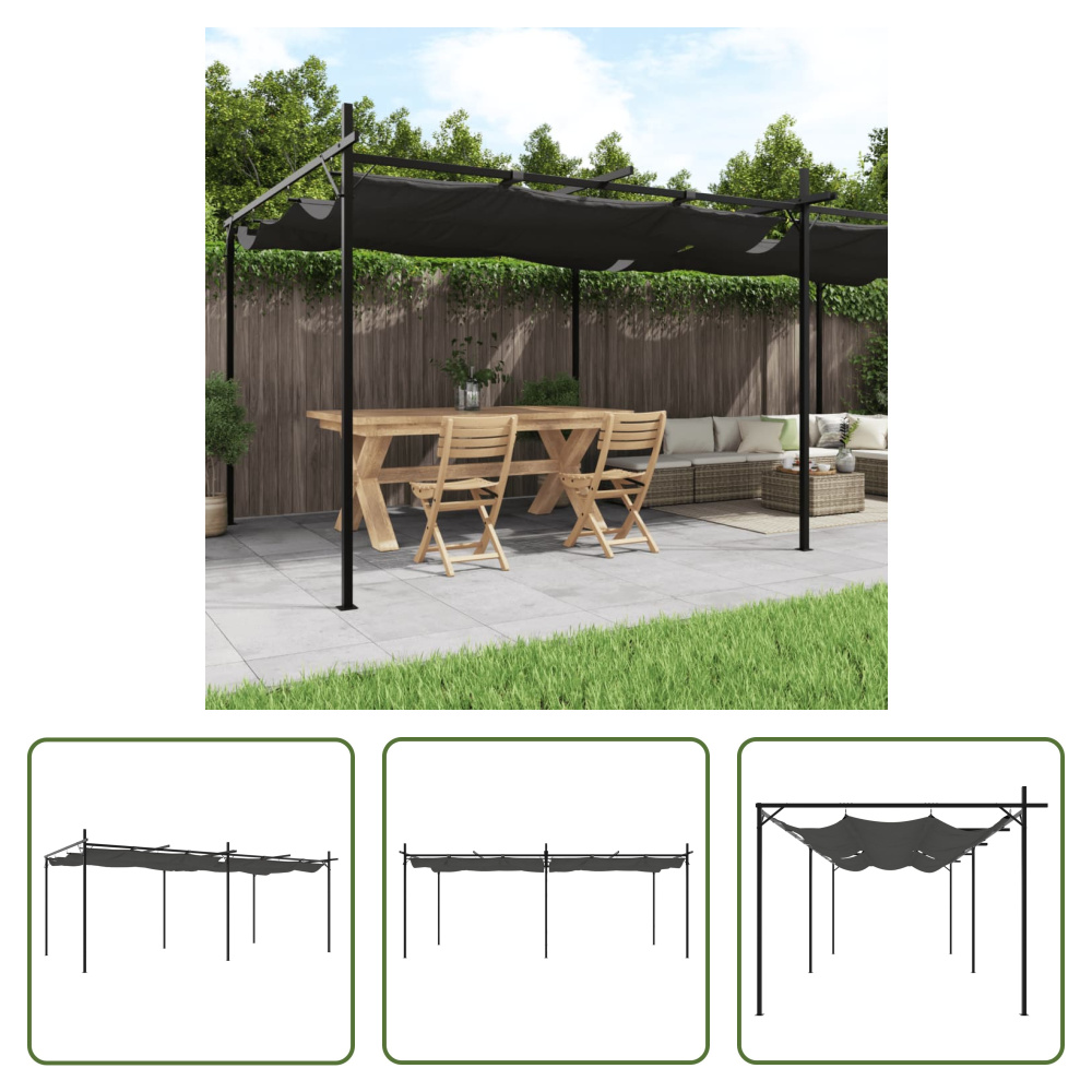 The Living Store Pergola mit Schiebedach Anthrazit 589x292x230 cm